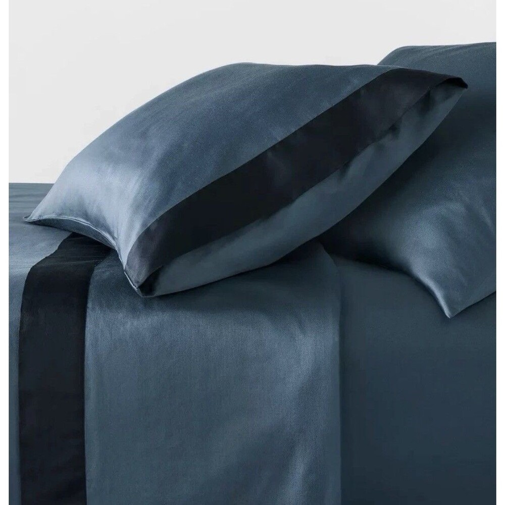 Threshold Studio McGee Sheet Set Twin XL NEW Blue Contrast Border 100% Cotton